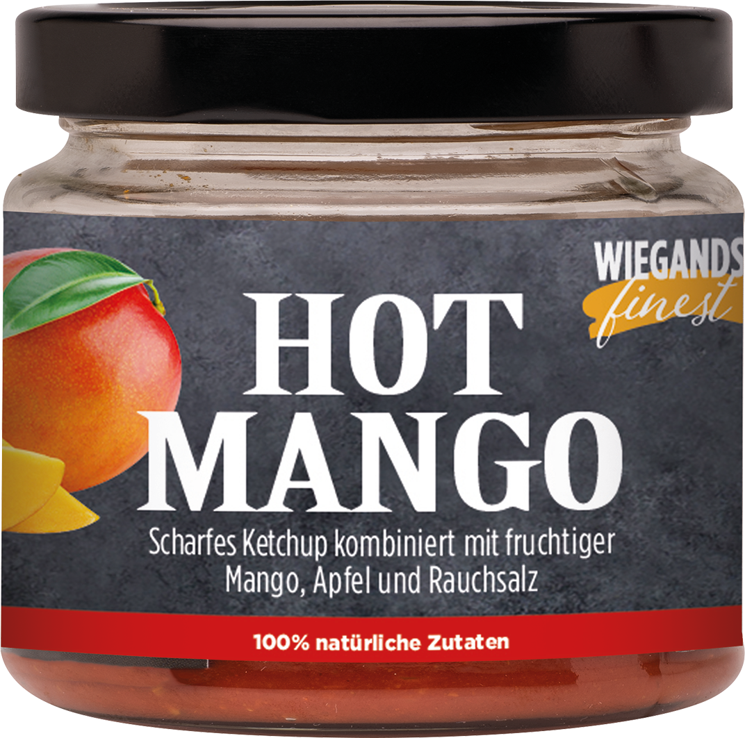 Wiegands Finest Hot Mango Würzsauce in der Probiergröße.
